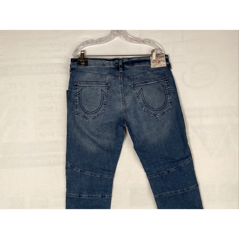 True Religion 33x32 Men's Rocco Moto Relaxed Skinny Denim Jeans Ribbed‎ NWT